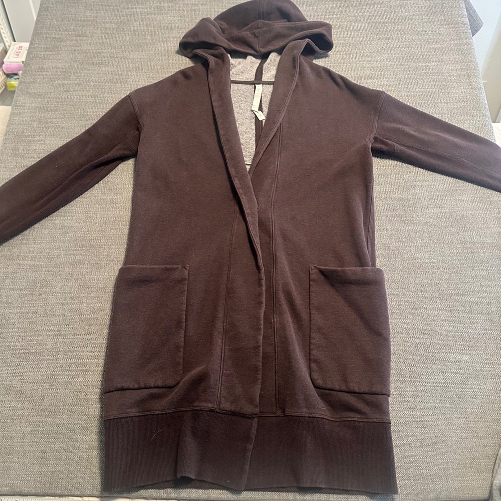 Lululemon Hooded Wrap Cardigan Women 6 Brown Longline Fleece Pocket